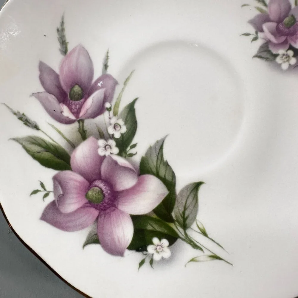 Duchess Wood Saucer Anemone Vintage Bone China Purple Floral England 405